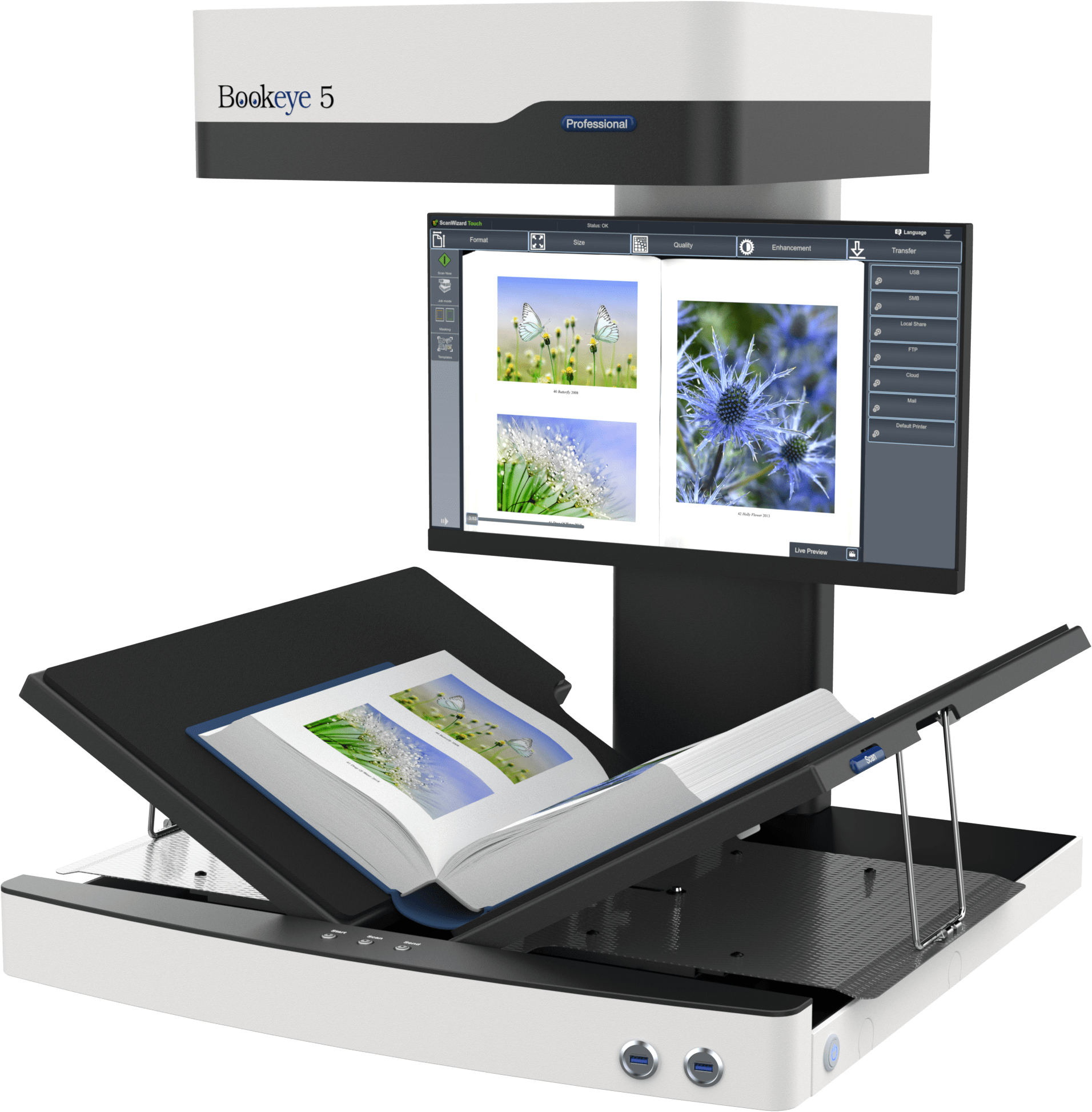 Ansicht des Bookeye 5 V2 Buchscanners von schräg vorne