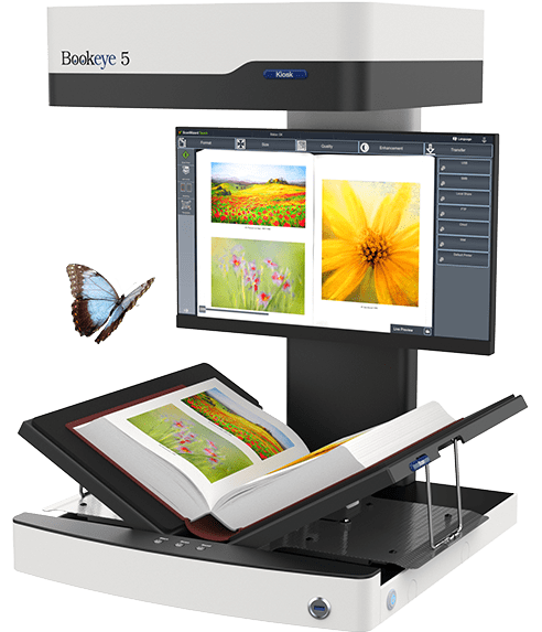 Ansicht des Bookeye 5 V3 Buchscanners von schräg vorne